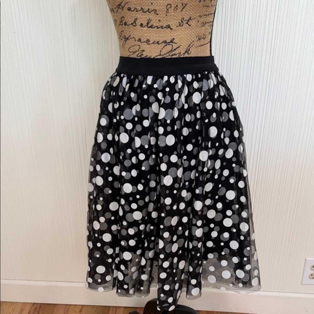 Lane Bryant Black and White Polka Dot Tulle Midi Skirt